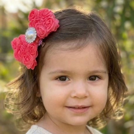 Παιδικό κλιπ κοκαλάκι μαλλιών για κορίτσι Rosette bow σε χρώμα κοραλί