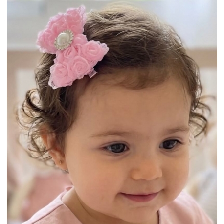 Παιδικό κλιπ κοκαλάκι μαλλιών για κορίτσι Rosette bow σε χρώμα ροζροζ