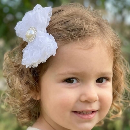 Kλιπ κοκαλάκι μαλλιών για κορίτσι Rosette bow λευκό χρώμα 