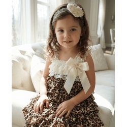 Φόρεμα για κορίτσι Cream & Leopard με κορδέλα