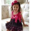 Βρεφικό Δαντελένιο Φόρεμα Κοριτσιού Φούξια με Μαύρο & Κορδέλα
