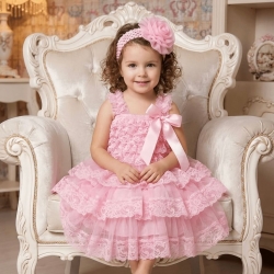 Βαπτιστικό φόρεμα για κορίτσι Pink Chiffon and Lace