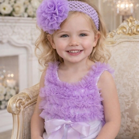 white with purple chiffon ruffles