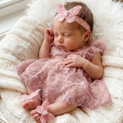 Βρεφικά σανδάλια με κορδέλα Dusty pink lace