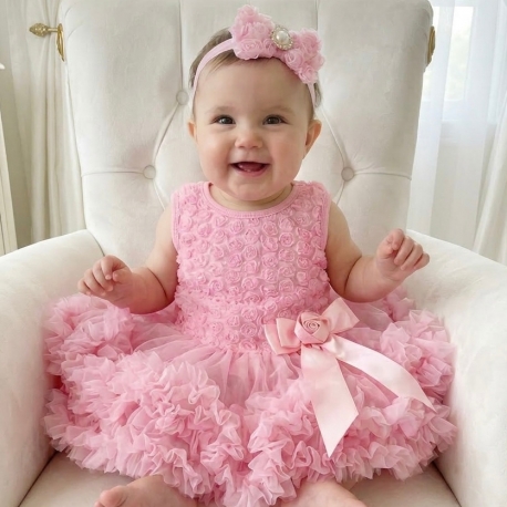 Φορεμάκι Tutu Pink rosette με κορδέλα μαλλιω΄ν σετ