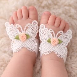 σανδαλια White butterfly peach rose με κορδελα
