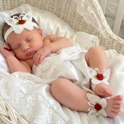 σανδαλια White butterfly burgundy rose με κορδελα