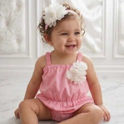Χειροποίητο βρεφικό φορμάκι Baby pink με κορδέλα