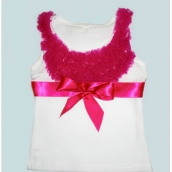 Μπλουζάκι white with fuchsia chiffon ruffles