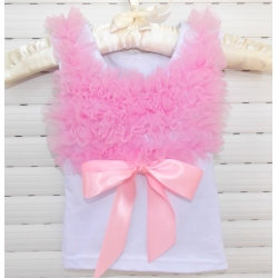 white with pink chiffon ruffles