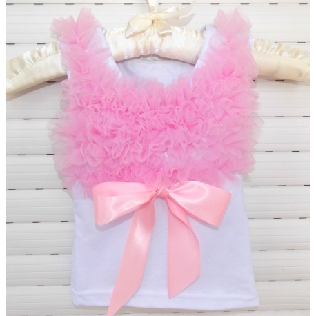 white with pink chiffon ruffles