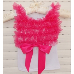 white with watermelon chiffon ruffles