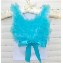 white with aquamarine chiffon ruffles