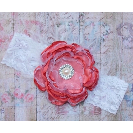 κορδελα "Coral pink" vintage flower