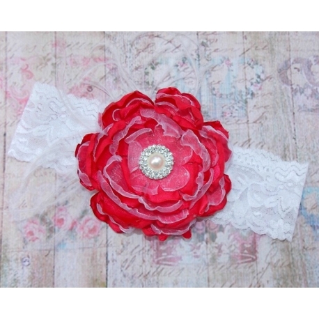 κορδελα "Coral red" vintage flower