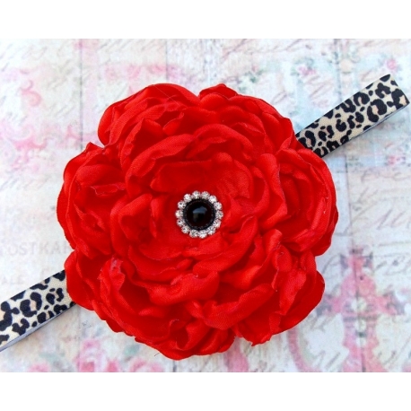 κορδελα μαλλιων "Red & leopard flower" 1